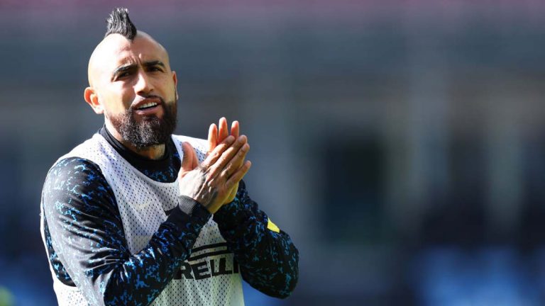 Arturo Vidal Of Fc Internazionale  Looks On During The Serie