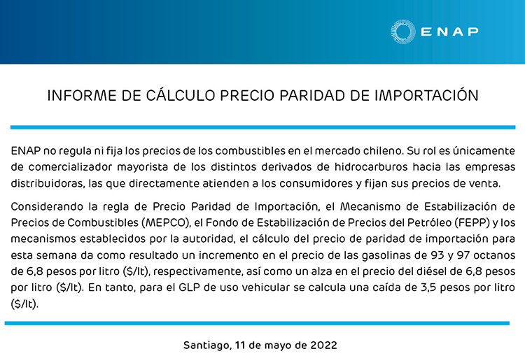 ENAP Precio De Las Bencinas