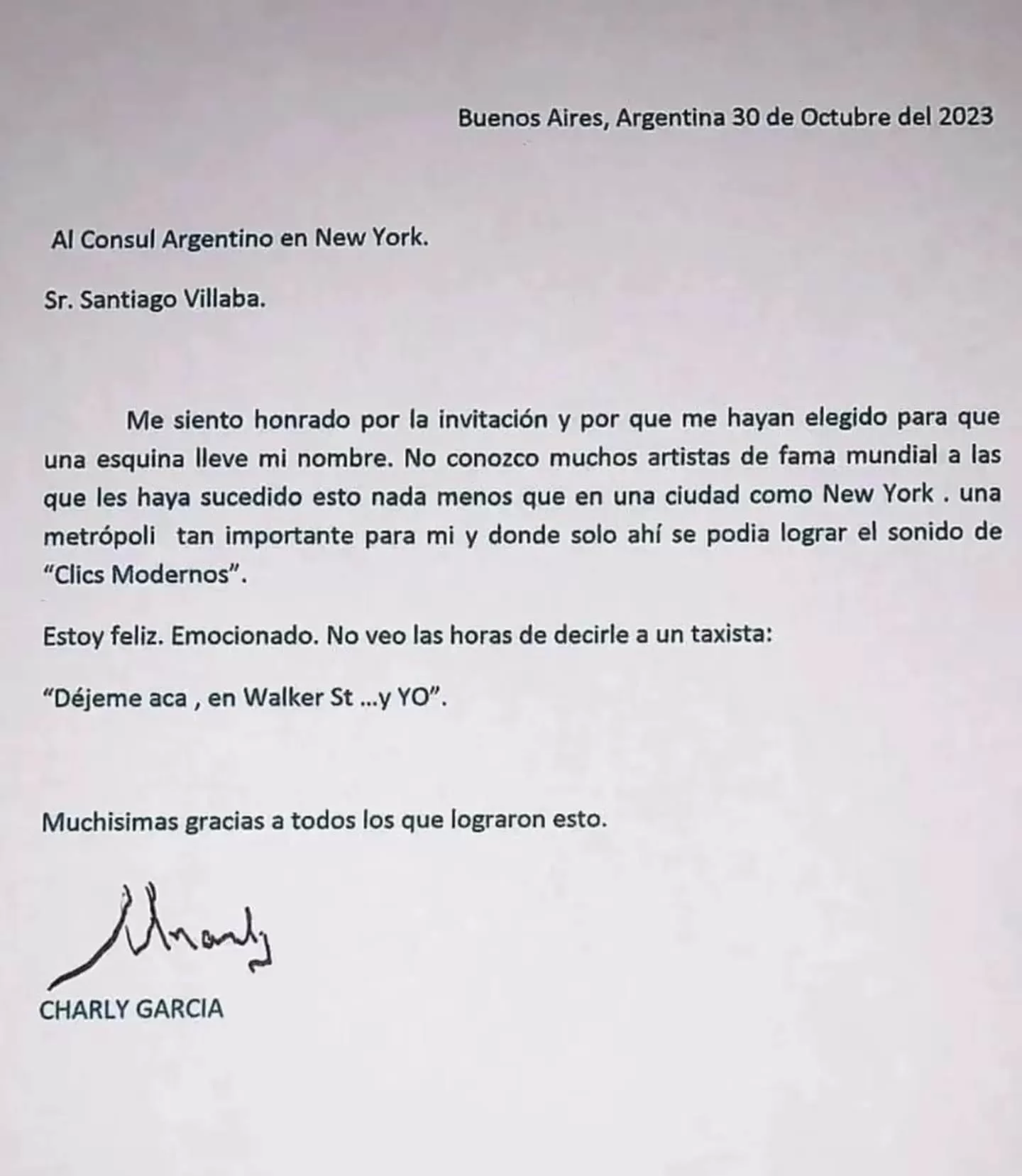 Charly García Carta