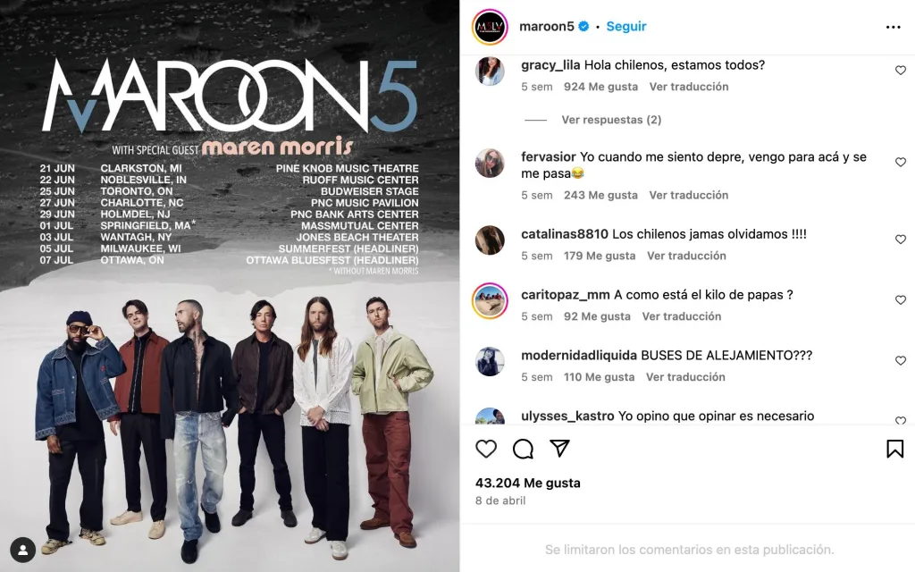 Maroon 5 Instagram