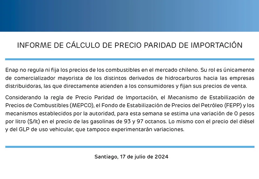 ENAP Informe Semanal De Precios 17 De Julio 2024