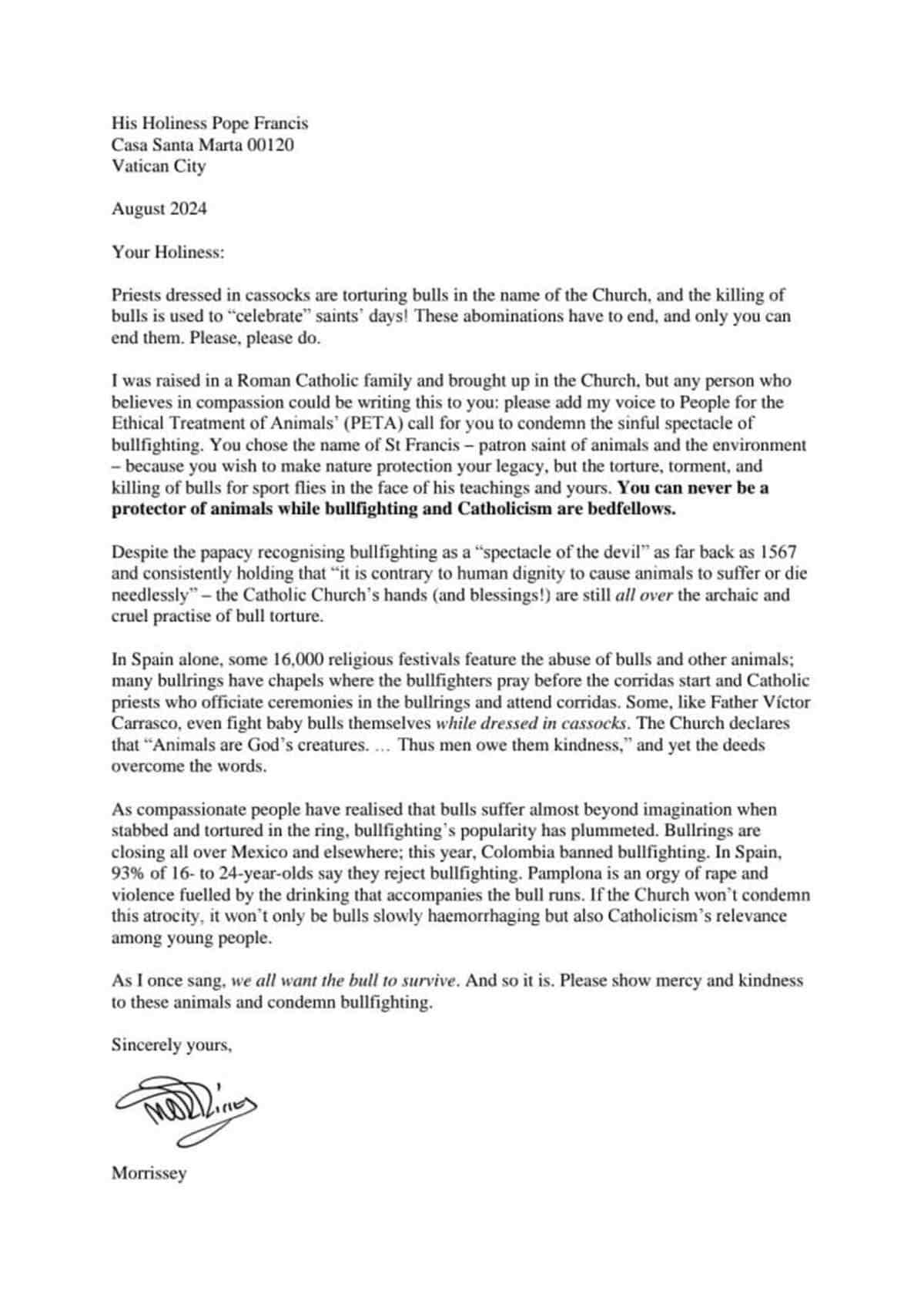 Carta Morrissey Papa Francisco (1)