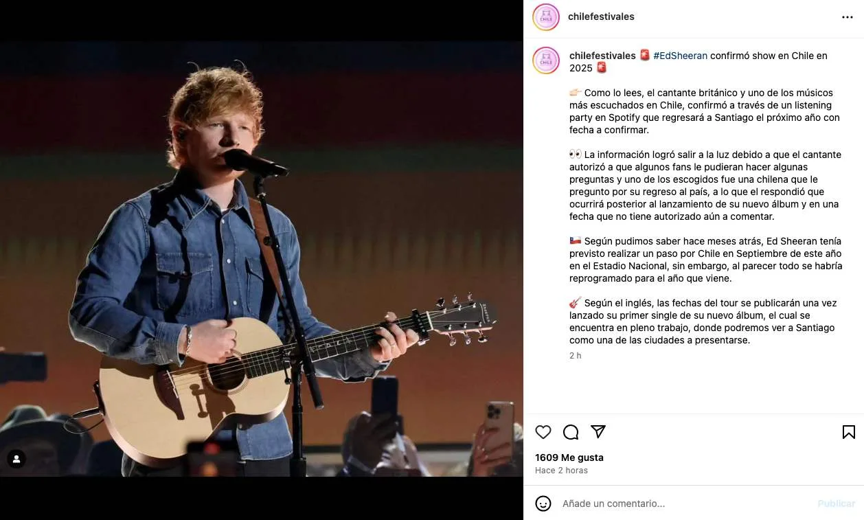 Ed Sheeran Chile Festivales