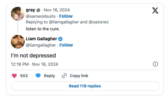 Liam Gallagher Twitter