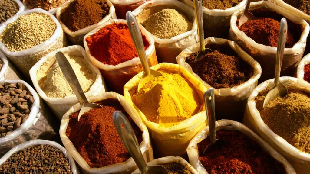 Spices In Containers At Market