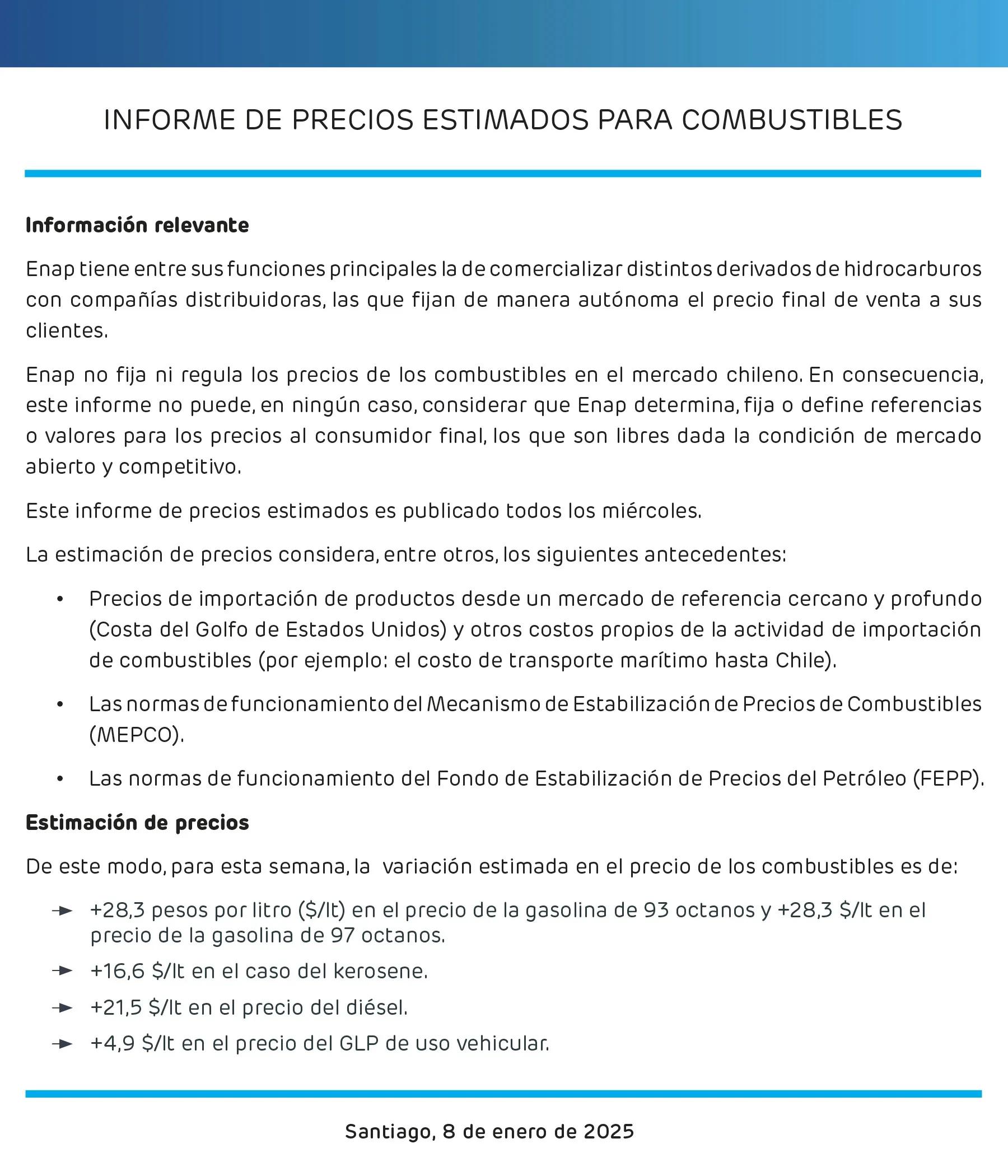 ENAP Informe Semanal De Precios 8 De Enero 2025